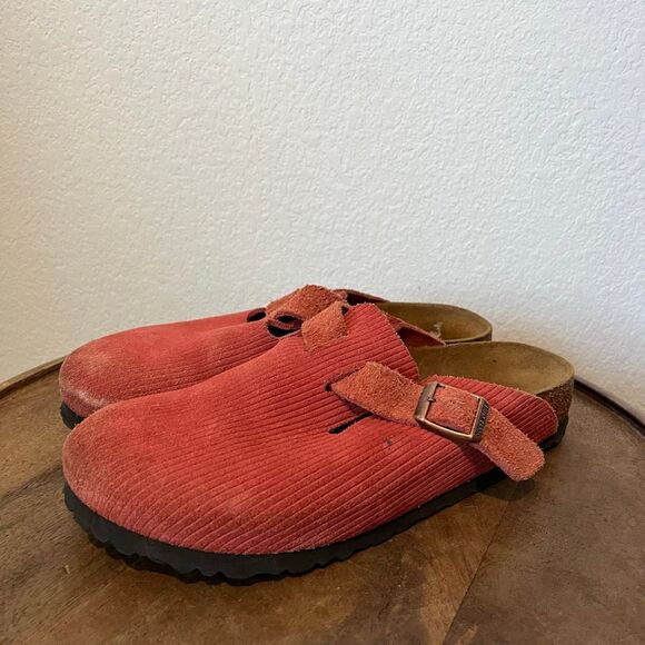 Birkenstock Shoes - Birkenstock Sienna Red Suede Boston Corduroy Slide Clogs Shoes Women's Size 9